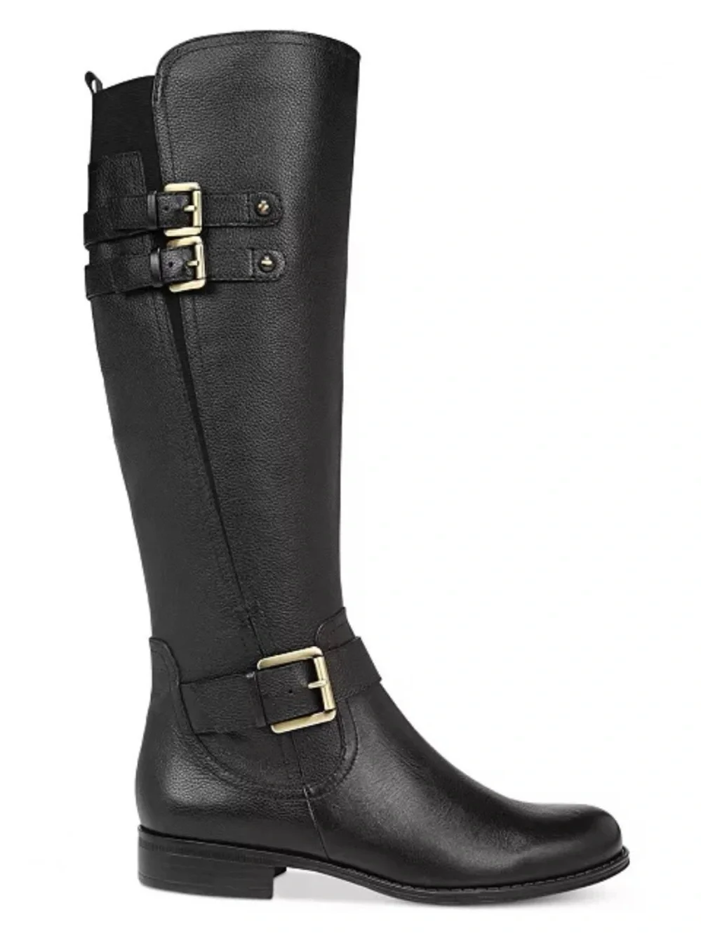 Naturalizer Black Leather Knee High Buckle Boot Size 8.5W Wide Calf